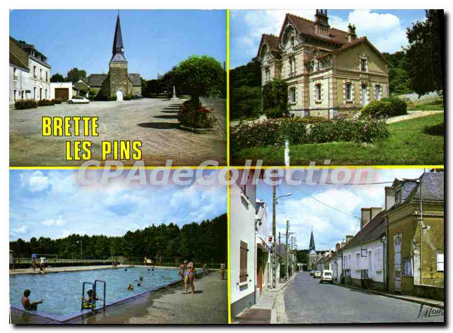 CPSM Brette les Pins Sarthe La Place Le Lycee agricole La piscine la rue des glycines 