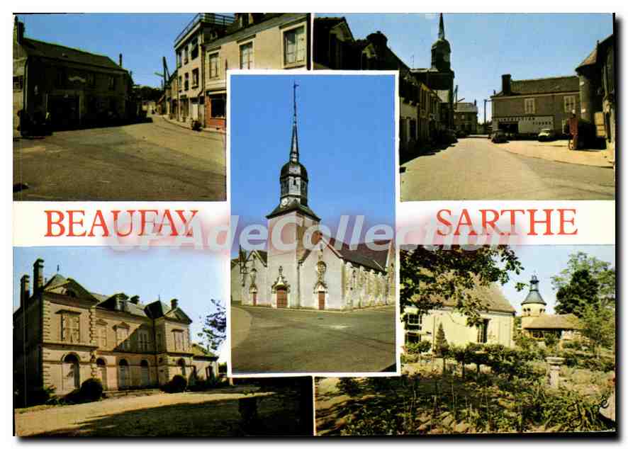 CPSM Beaufay Sarthe L'Eglise le centre du Bourg chateau du Chesnay rue principale 