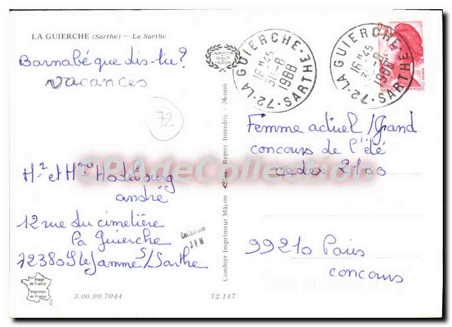 CPSM La Guierche Sarthe La Sarthe  — Rückseite