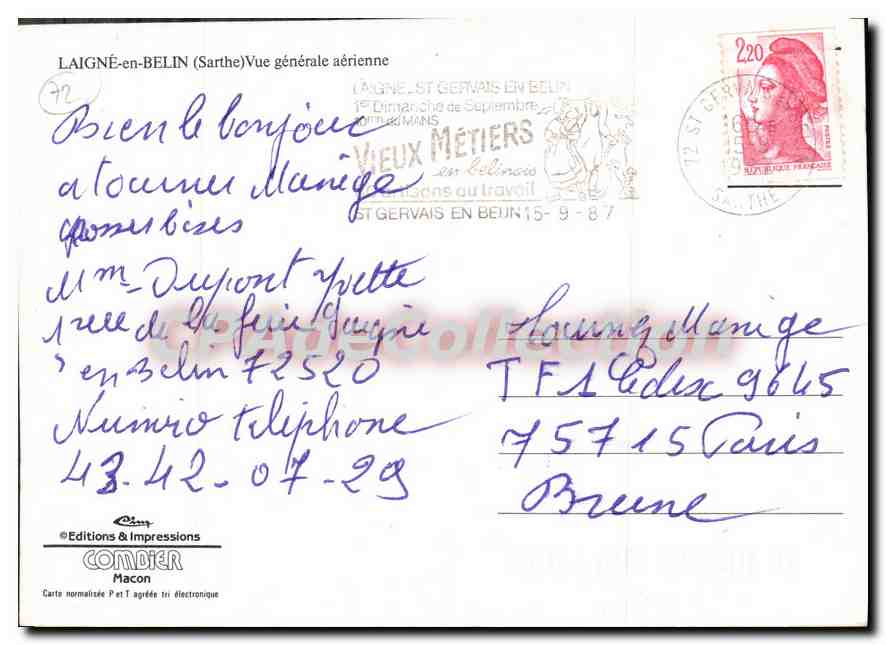 CPSM Laigne en Belin Sarthe vue generale aerienne  — Back