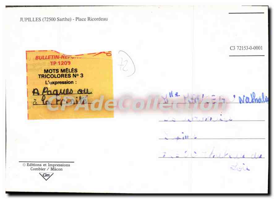 CPSM Jupilles Sarthe Place Ricordeau  — Verso