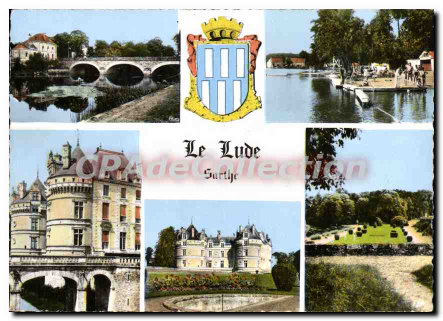 Le Lude — Sarthe — Château, pont et piscine — Combier