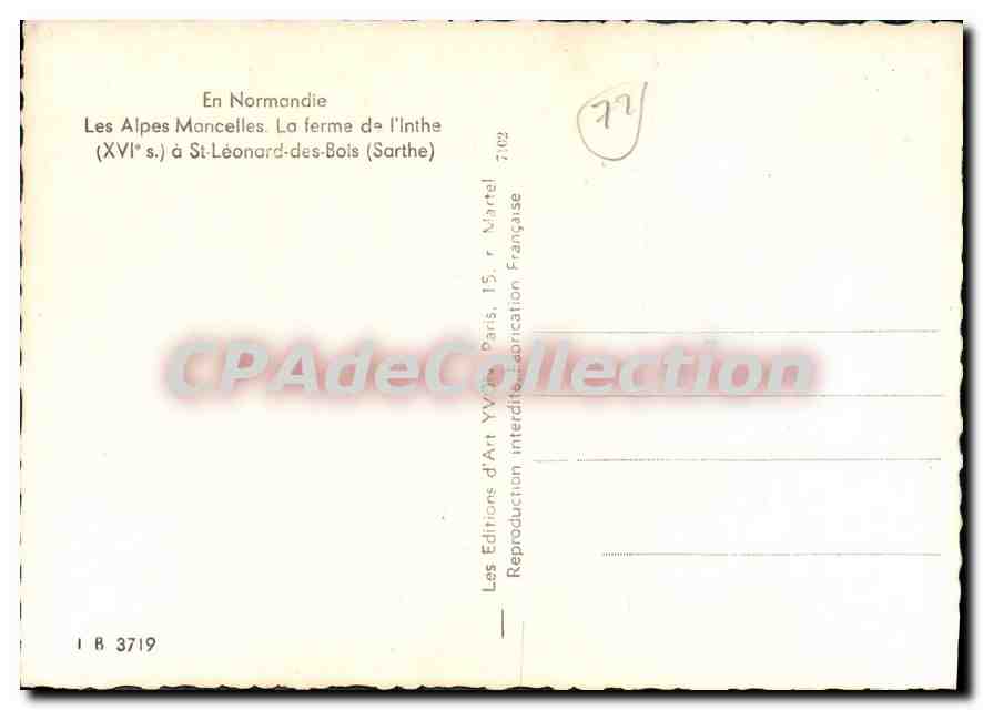 CPSM Les Alpes Mancelles St Leonard des Bois Sarthe la ferme de l'Inthe — Rückseite
