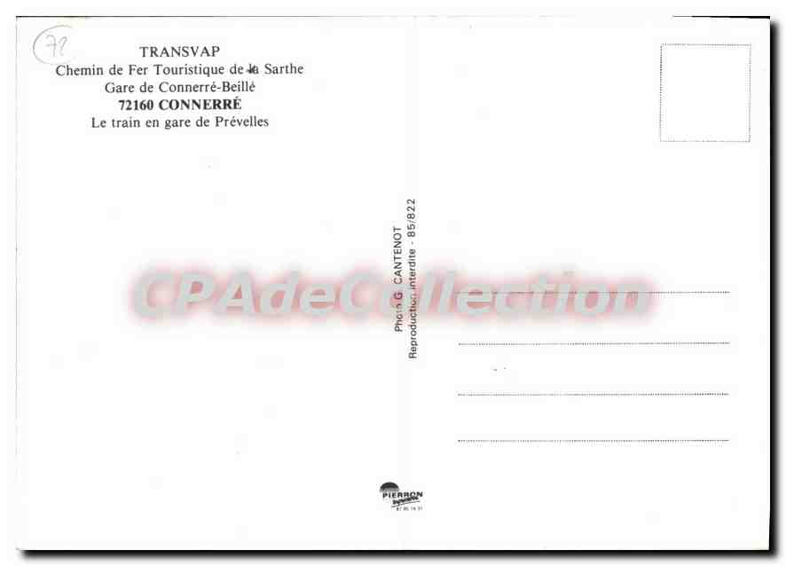 CPSM Transvap Chemin de Fer Touristique de la Sarthe Gare de Connerre Beille Le train en gare de Pre — Rückseite