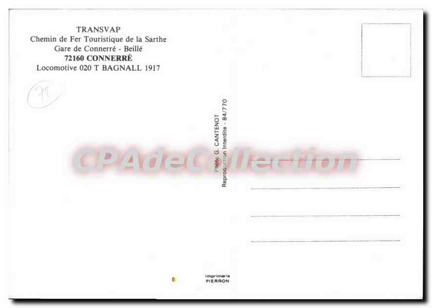 CPSM Transvap Chemin de Fer Touristique de la Sarthe Gare de Connerre Beille Connerre Locomotive 020 — Rückseite