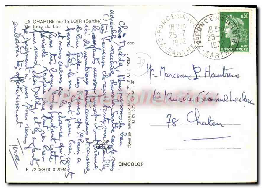 La Chartre-sur-le-Loir — view of the Loir branch — Vintage Postcard from Collection — Back