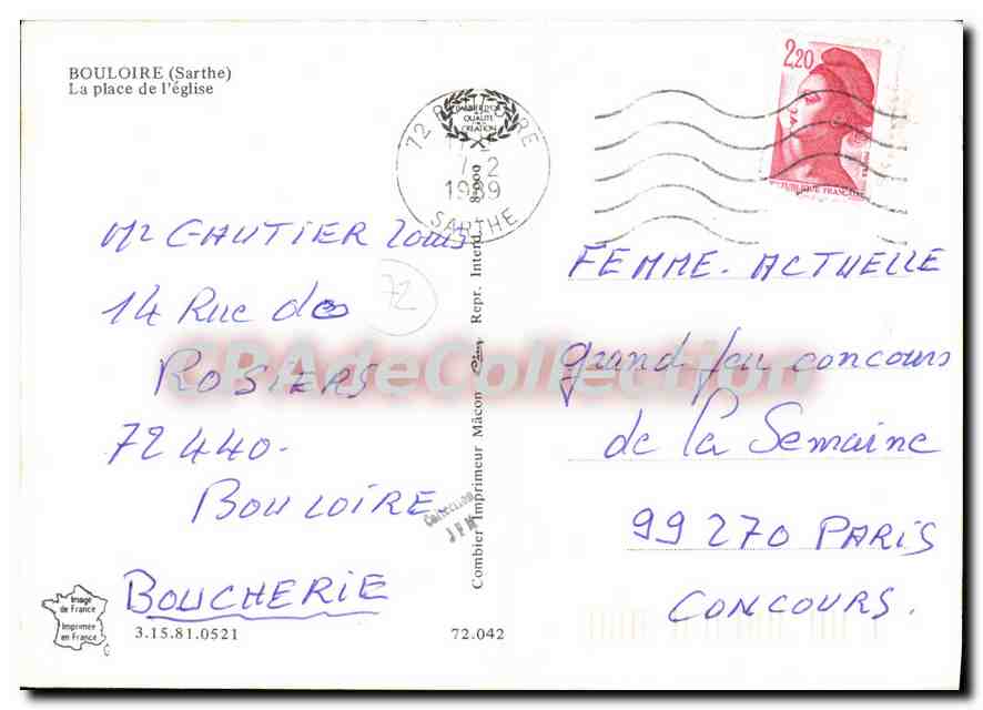 CPSM Bouloire Sarthe La PLace de l'eglise  — Rückseite