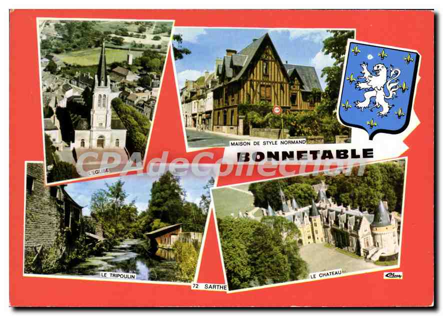CPSM Bonnetable Sarthe l'Eglise Maison de style Normand Le Chateau Le tripoulin 