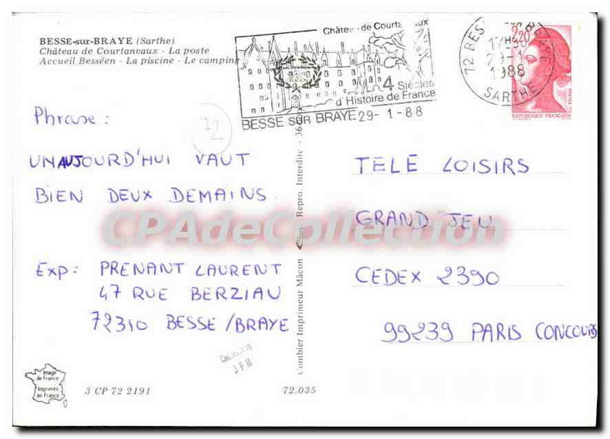 CPSM Besse sur Braye Sarthe Chateau de Courtanvaux La poste la piscine le camping  — Rückseite
