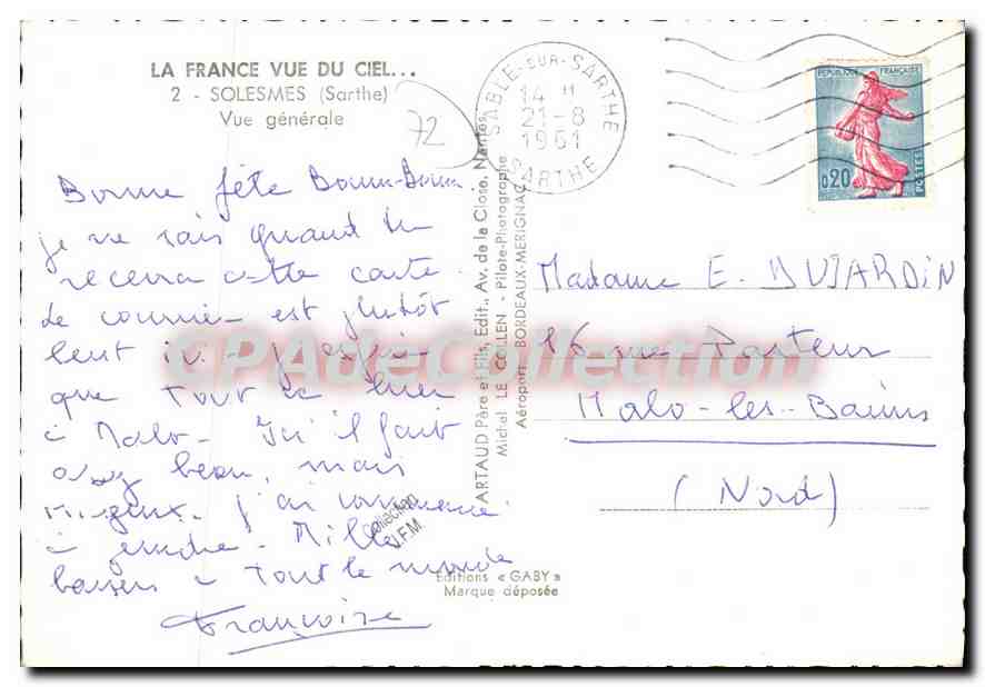 CPSM Solesmes Sarthe Vue generale  — Rückseite
