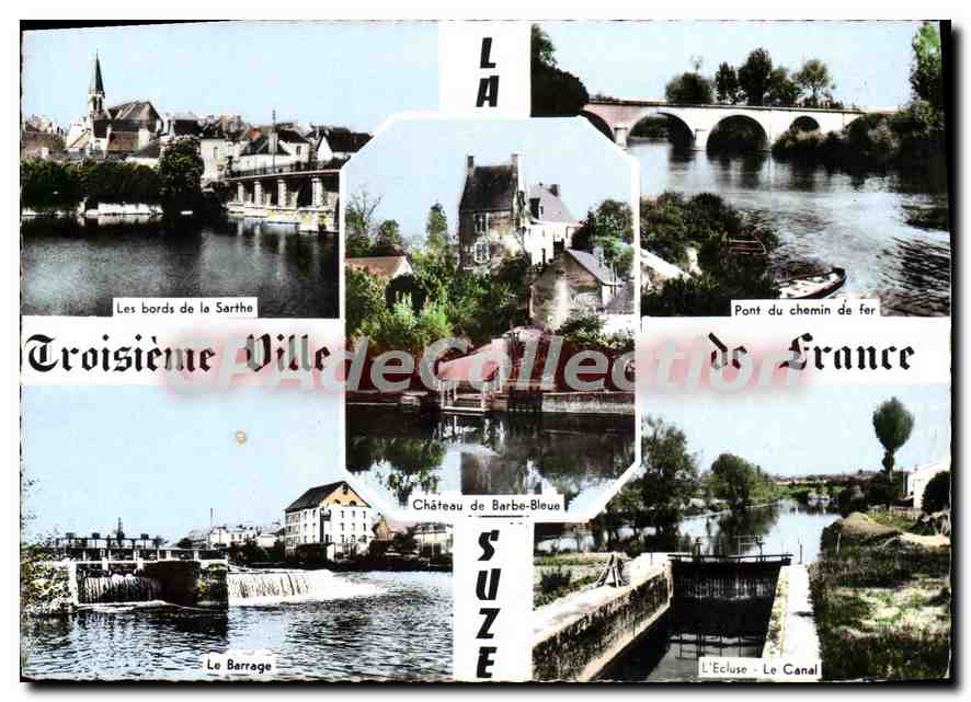 CPSM La Suze Sarthe Troisieme ville de France château de barbe bleue barrage écluse canal pont du ch