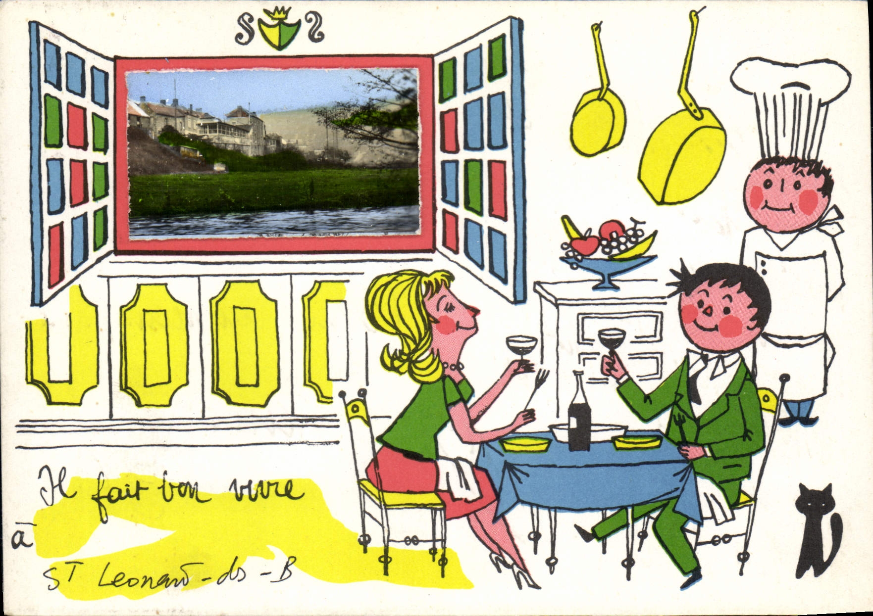 Saint-Léonard-d'Isère — scène de restaurant avec couple et cuisinier — éditeur S.2