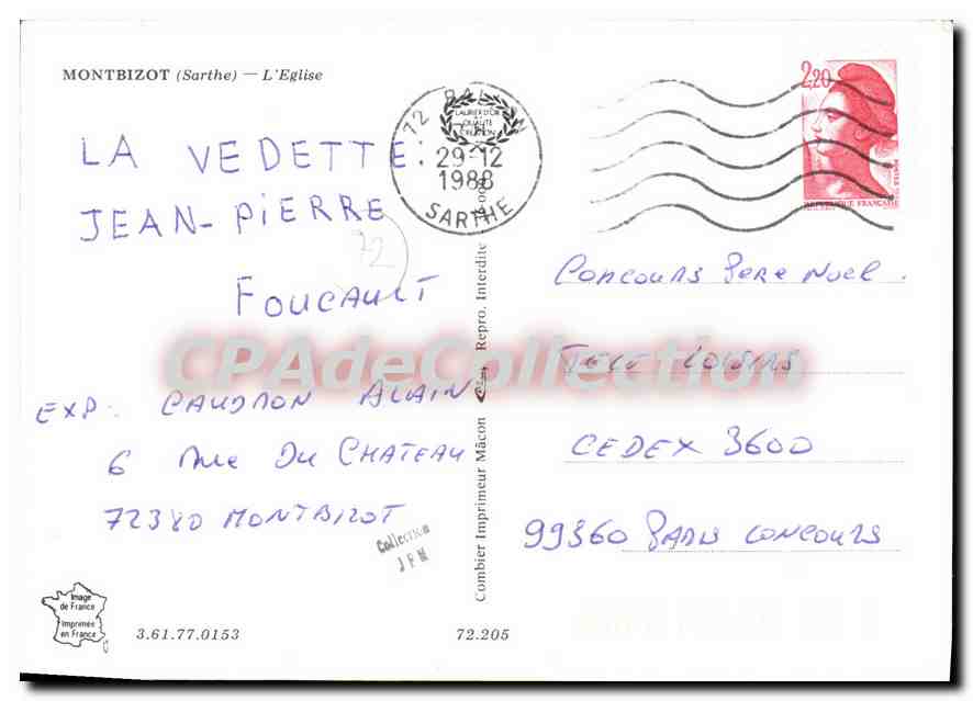 CPSM Montbizot Sarthe l'Eglise  — Verso