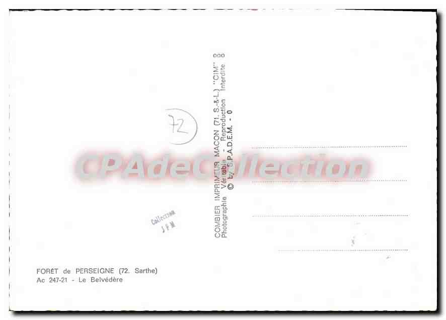 CPSM Foret de Perseigne Sarthe Le Belvedere  — Verso