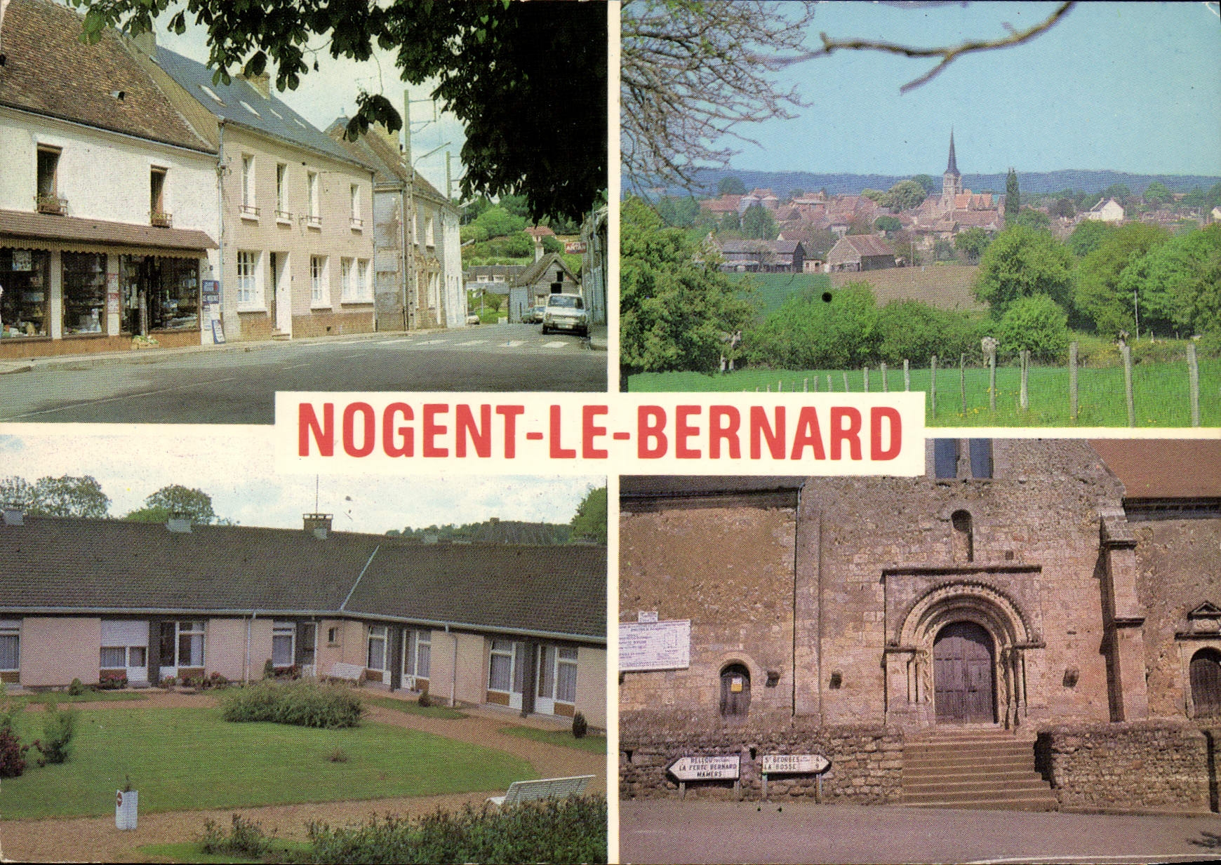 CPSM Nogent le Bernard Rue de la Mairie vue panoramique maison de Retraite porte de l'Eglise 