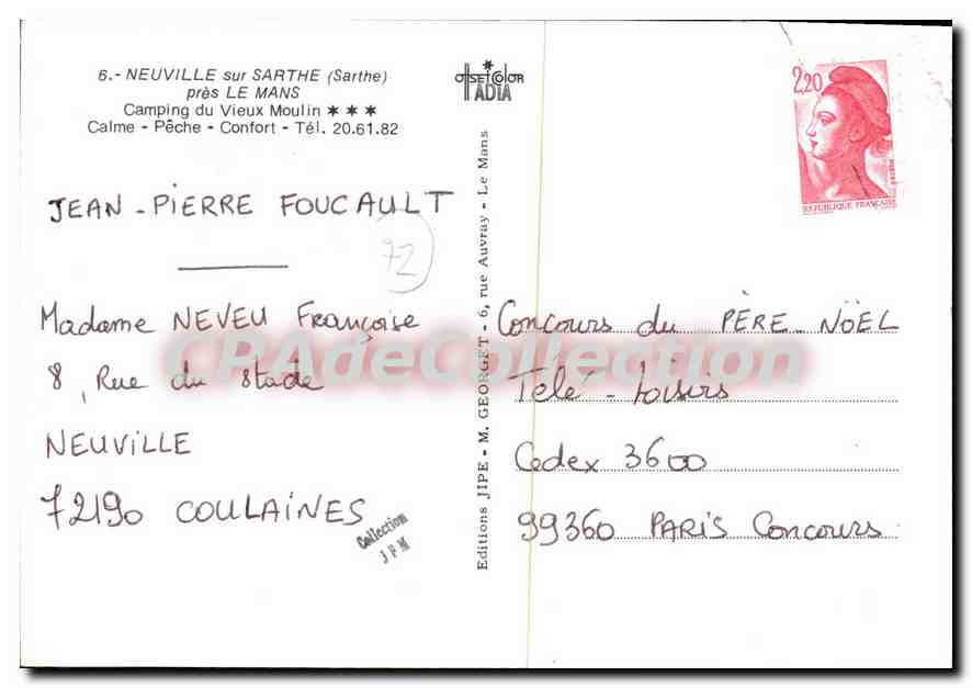 CPSM Neuville sur Sarthe pres le Mans Camping du Vieux Moulin  — Verso