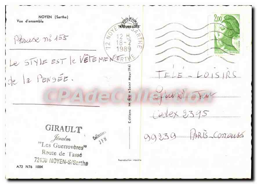 CPSM Noyen Sarthe Vue d'ensemble  — Verso