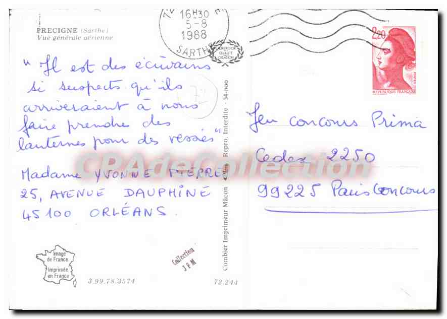 CPSM Precigne Sarthe Vue generale aerienne  — Verso