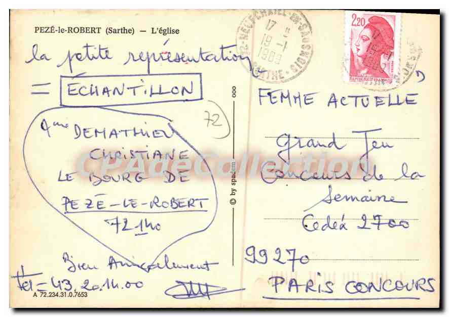 CPSM Peze le Robert Sarthe L'Eglise  — Verso