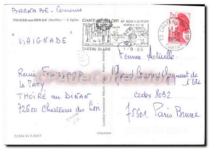 CPSM Thoire sur Dinan Sarthe L'Eglise  — Rückseite