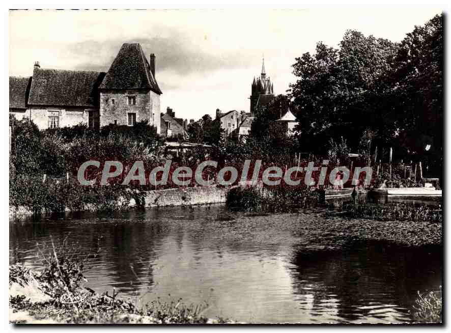 CPSM La Ferte Bernard Sarthe Les bords de l'Huisne et vieux Chateau 