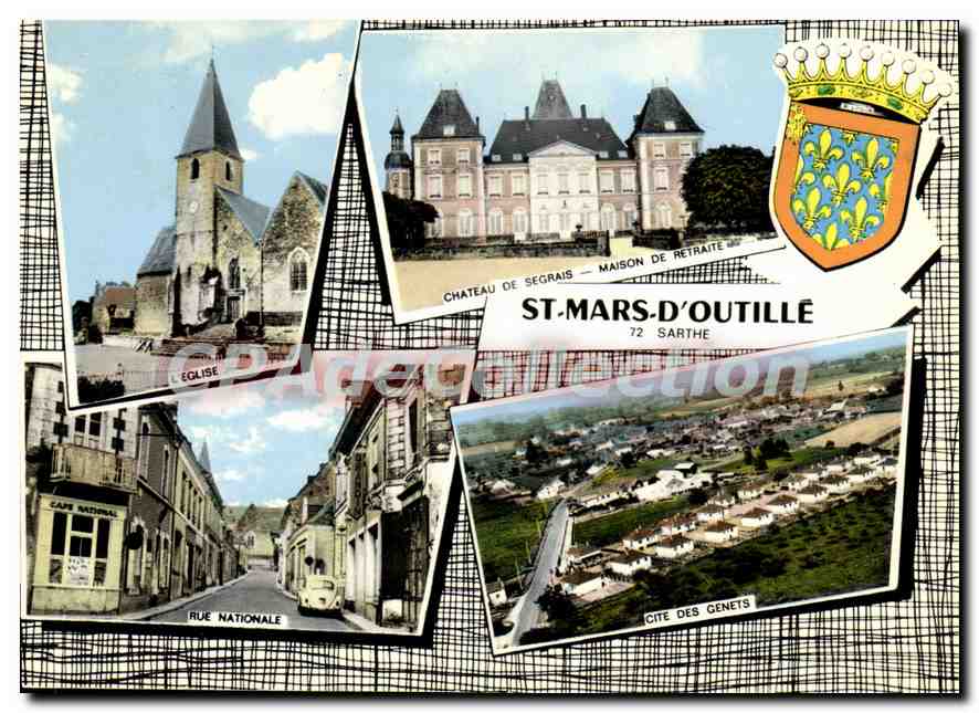 CPSM St Mars d'Outille Sarthe cité des genets église rue nationale château de Segrais