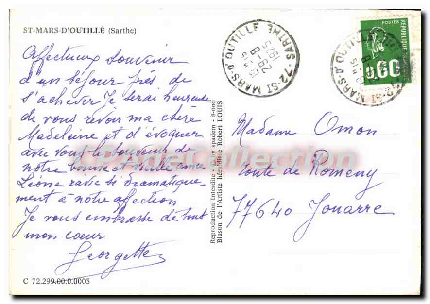 CPSM St Mars d'Outille Sarthe cité des genets église rue nationale château de Segrais — Verso
