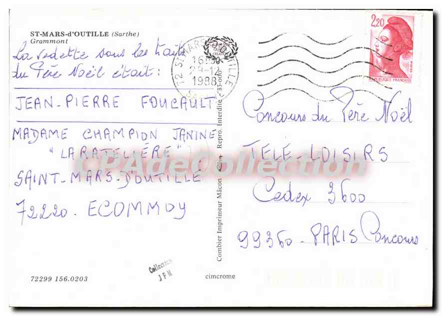 CPSM St Mars d'Outille Sarthe Grammont  — Verso