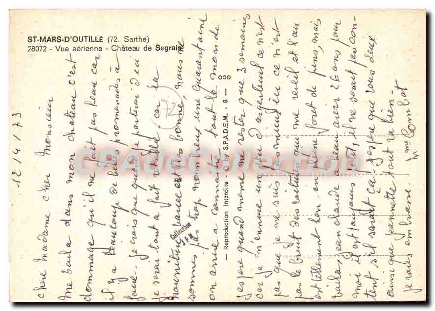 CPSM St Mars d'Outille Sarthe Vue aerienne Chateau de Segrais  — Back