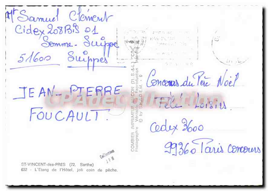 CPSM St Vincent des Pres Sarthe l'Etang de l'hotel joli coin de peche  — Rückseite