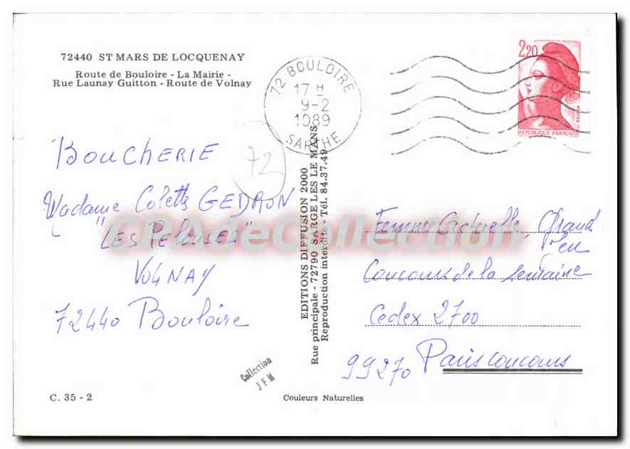CPSM St Mars de Locquenay route de Bouloire la Mairie rue Launay Guitton Route de Volnay  — Rückseite