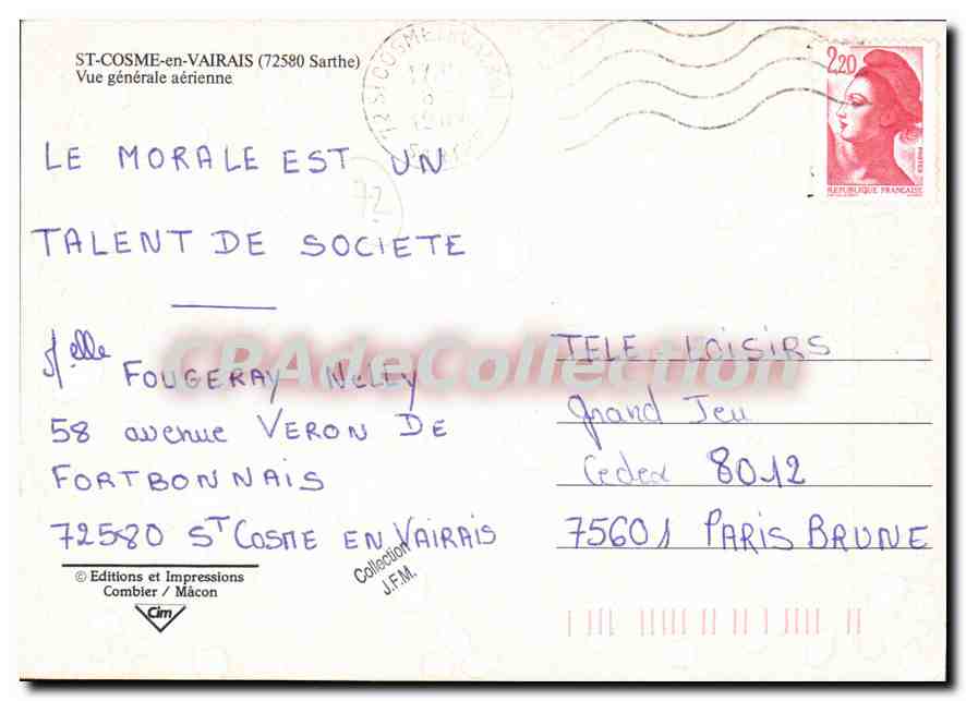 CPSM St Cosme en Vairais Sarthe vue generale aerienne  — Rückseite
