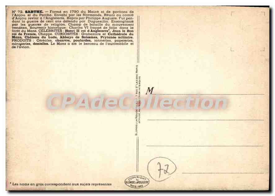 CPSM Sarthe Forme en 1790 du Maine et de portions Henri II roi d'Andieierre Jean le Bon roi de Franc — Verso