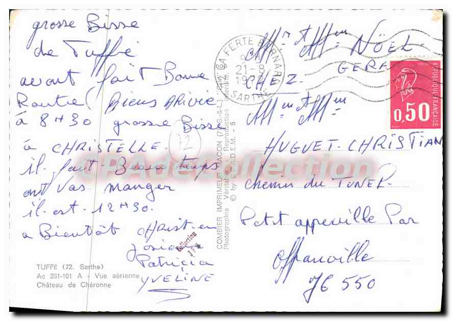CPSM Tuffe Sarthe vue aerienne chateau de Cheronne  — Rückseite