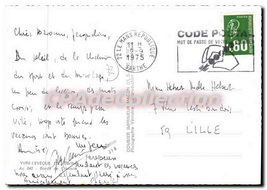 CPSM Yvre l'Eveque Sarthe Bords de l'huisne  — Rückseite