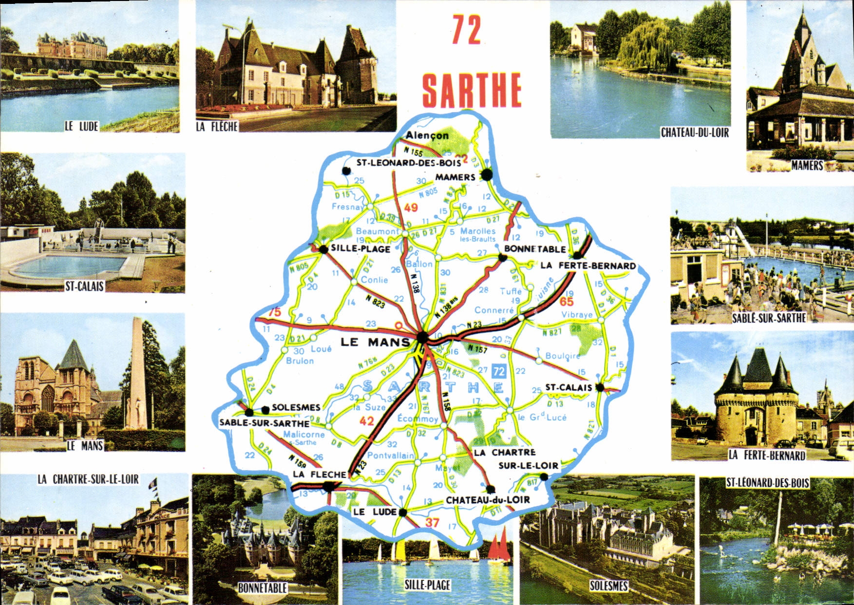 CPSM Sarthe Le Lude La Fleche Chateau du Loir Mamers St Calais La Ferte Bernako La Chartre sur le Lo
