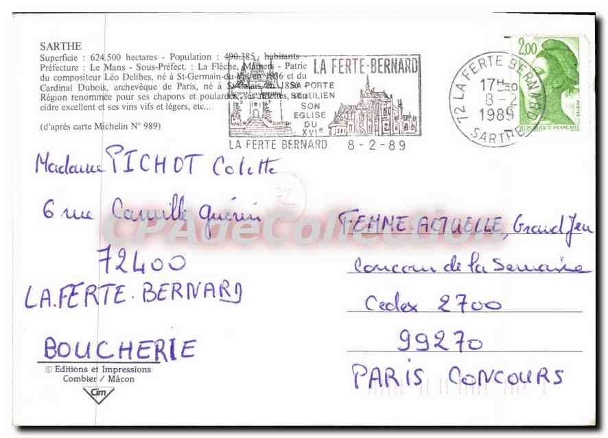 CPSM Sarthe Le Lude La Fleche Chateau du Loir Mamers St Calais La Ferte Bernako La Chartre sur le Lo — Rückseite