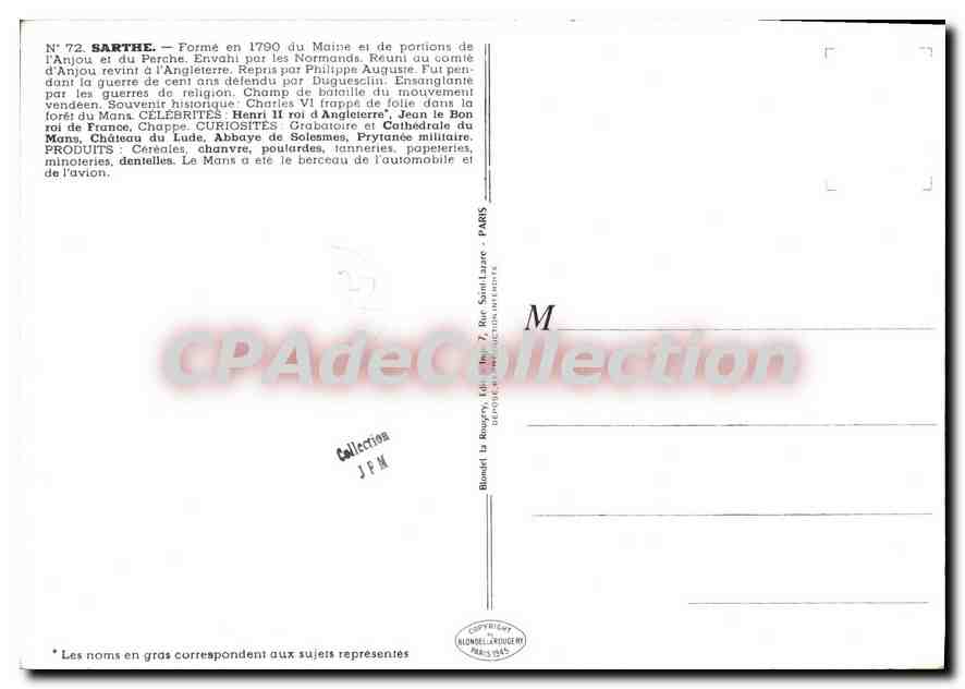 Sarthe — Nr. 72 — Verleger J.P. Pinchon — Rückseite