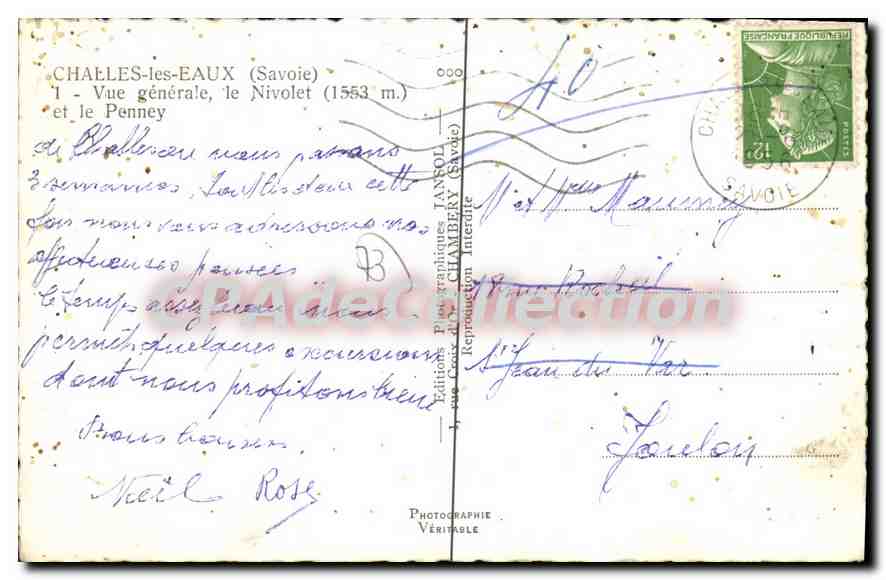 CPA Challes les Eaux Savoie vue generale le Nivolet et le Penney  — Verso