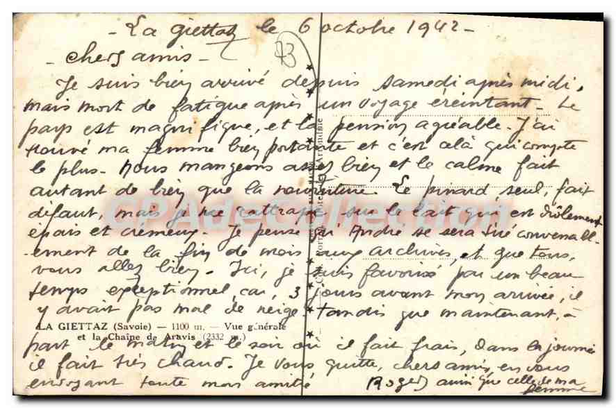 CPA La Giettaz Savoie vue generale et la Chaine de Aravis  — Rückseite