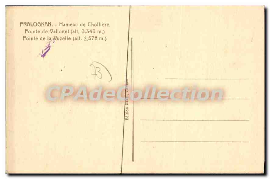 CPA Pralognan hameau de Cholliere Pointe de Vallonet Ponte de la Vuzelle  — Rückseite