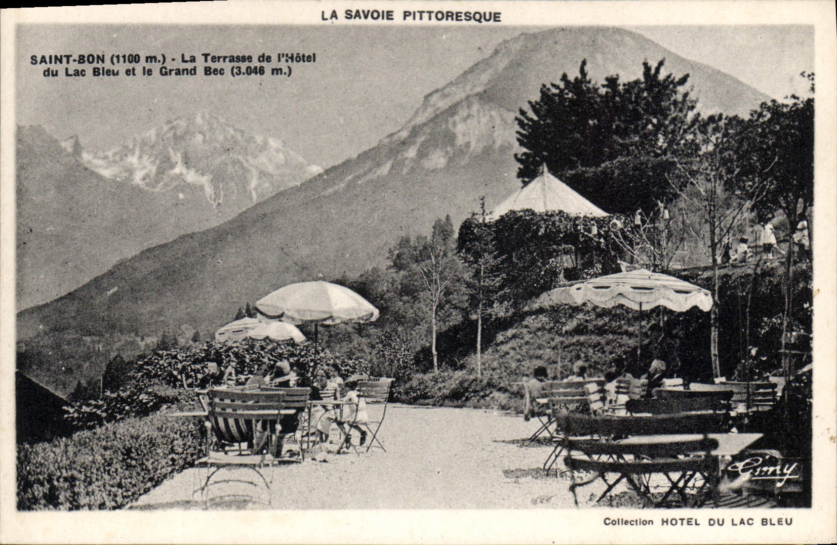 CPA La Savoie Pittoresque Saint Bon la Terrasse de l'hotel du lac bleu et le grand Bec 