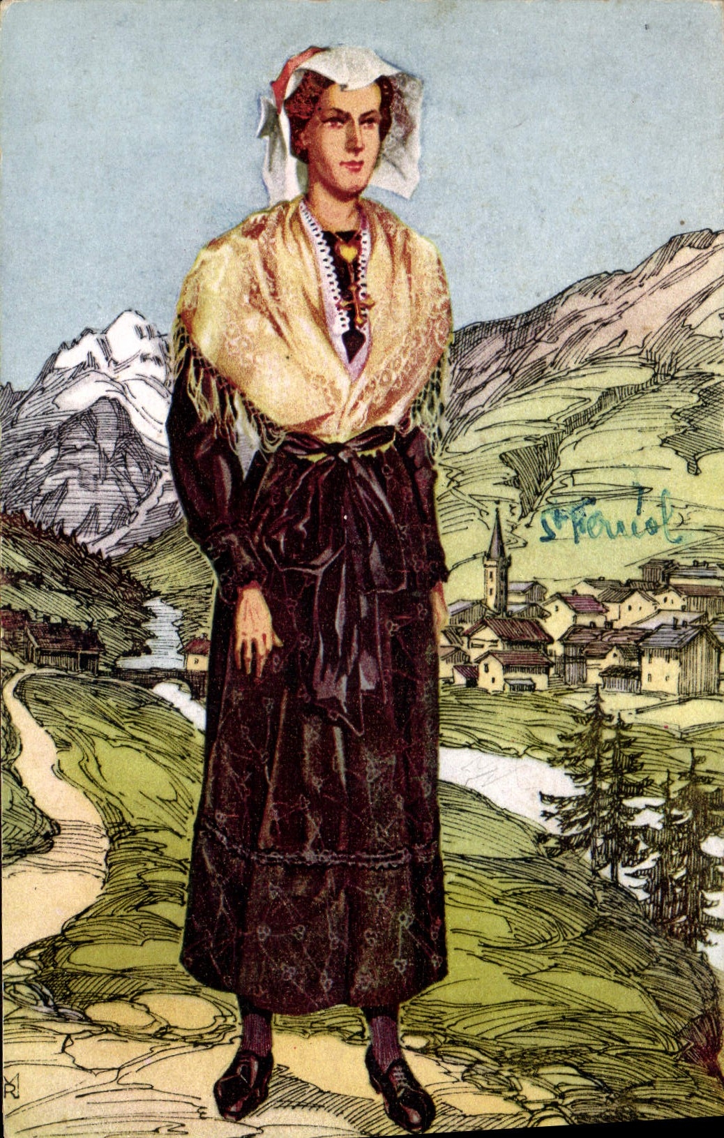 CPA Costumes de Savoie Lanslebourg 
