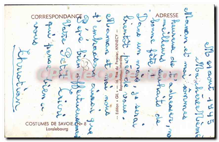 CPA Costumes de Savoie Lanslebourg  — Rückseite