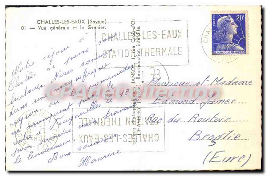 CPA Challes les Eaux Savoie vue generale et le Granier  — Rückseite