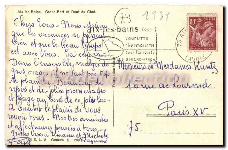 CPA Aix les Bains Grand Port et Dent du chat  — Rückseite