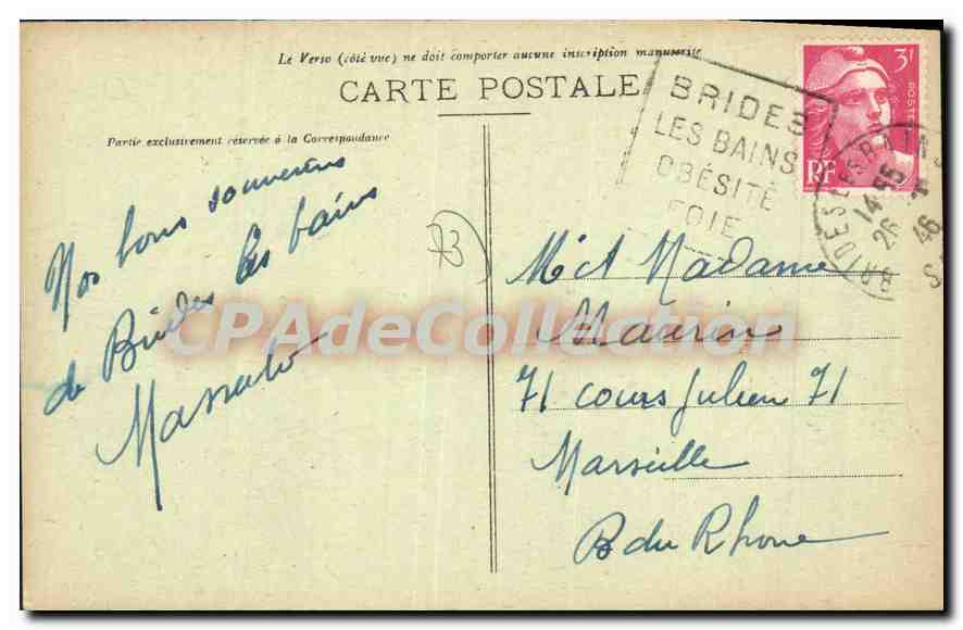 CPA La Savoie Touristique le Bois de Cythere le Doron a Brides les Bains  — Rückseite