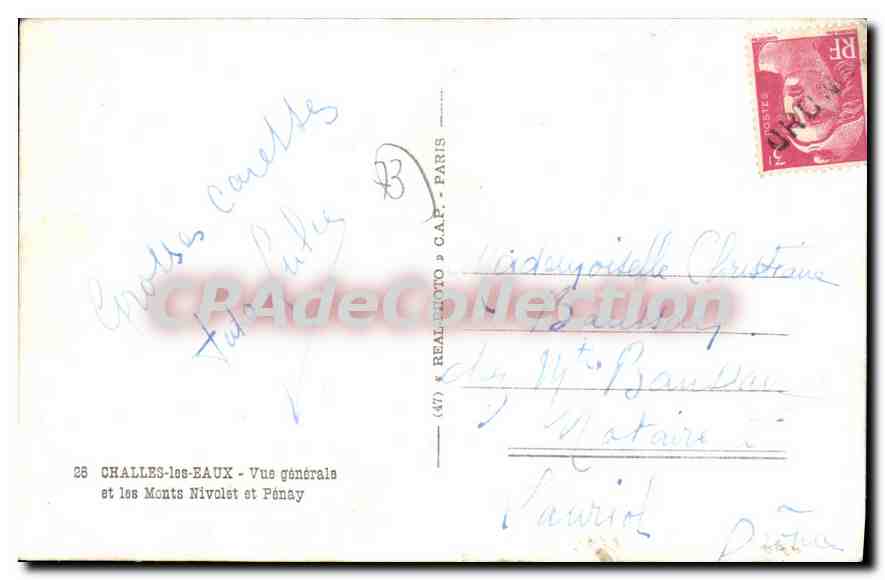 CPA Challes les Eaux vue generale et les Monts Nivolet et Penay  — Verso