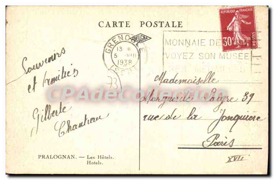 CPA Pralognan les hotels  — Rückseite