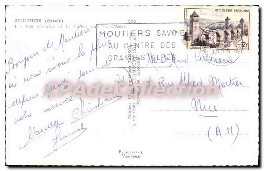 CPA Moutiers Savoie vue generale et la Vallee vers Val d'Isere  — Rückseite